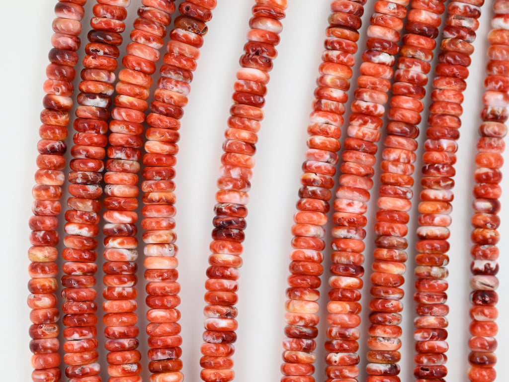 Spiny oyster shell 6 mm rondelle beads ,red shell beads strand 15.5 "