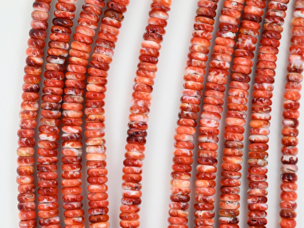 Spiny oyster shell 6 mm rondelle beads ,red shell beads strand 15.5 "