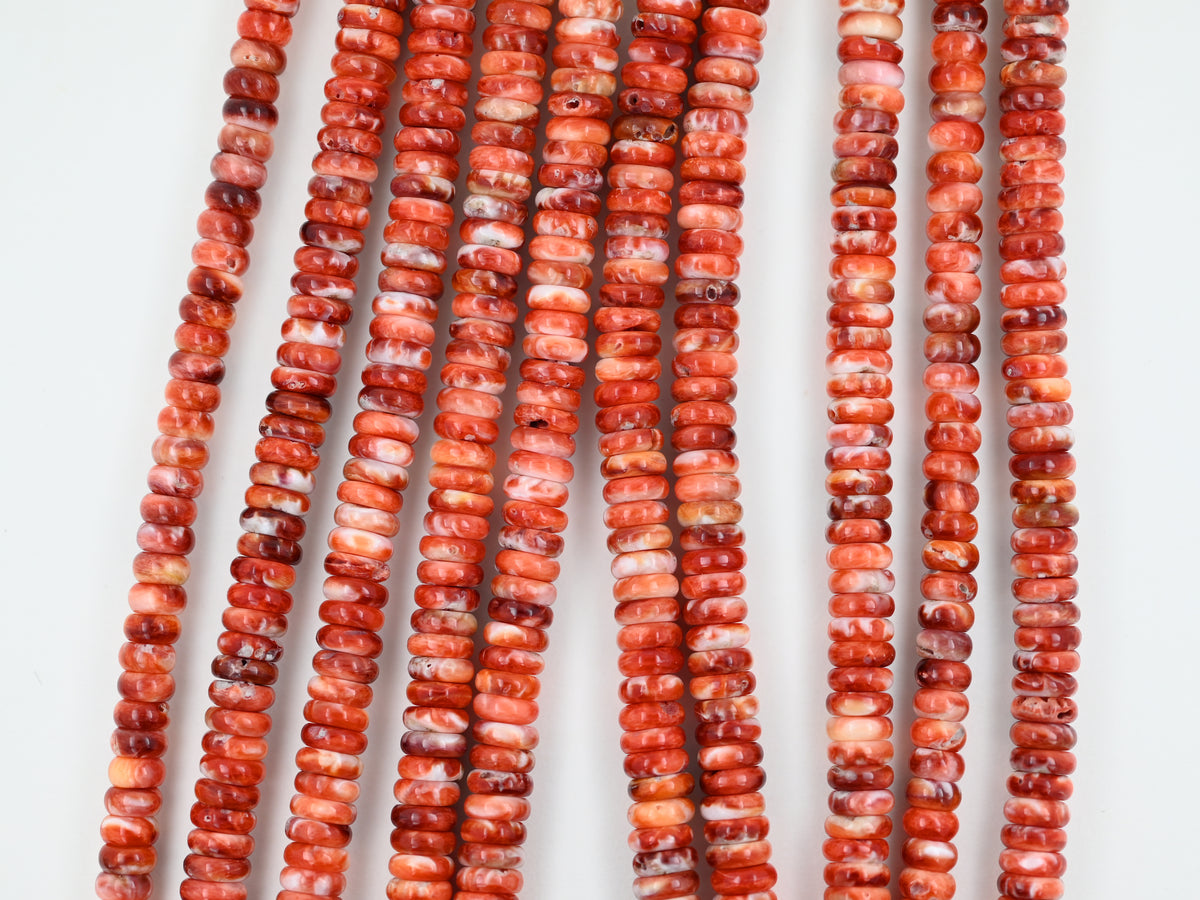 Spiny oyster shell 6 mm rondelle beads ,red shell beads strand 15.5 "