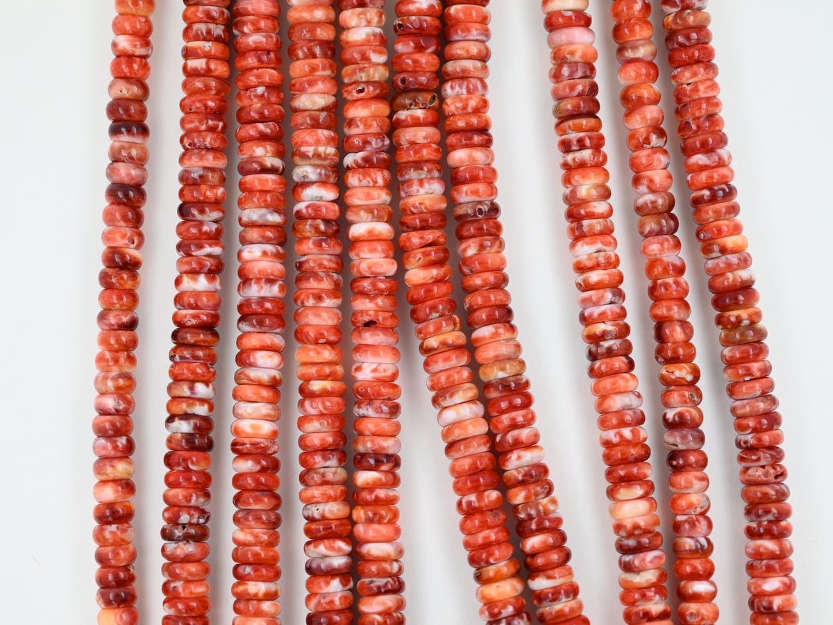 Spiny oyster shell 6 mm rondelle beads ,red shell beads strand 15.5 "