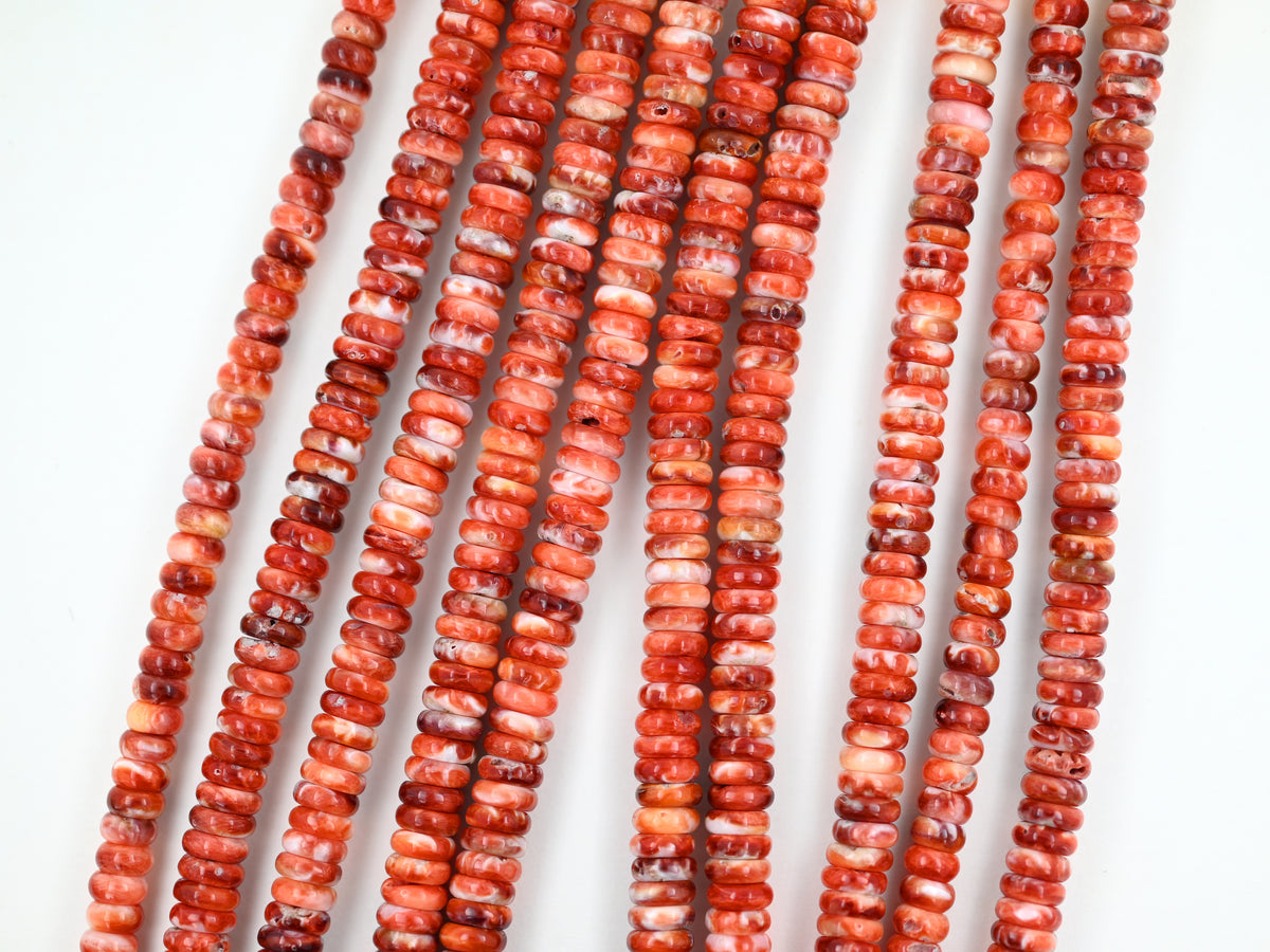 Spiny oyster shell 6 mm rondelle beads ,red shell beads strand 15.5 "
