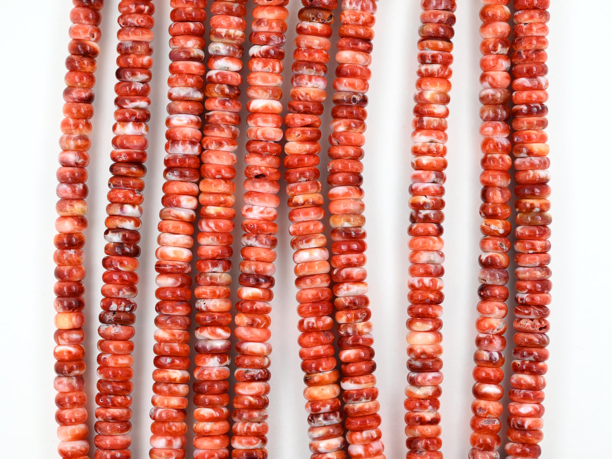 Spiny oyster shell 6 mm rondelle beads ,red shell beads strand 15.5 "
