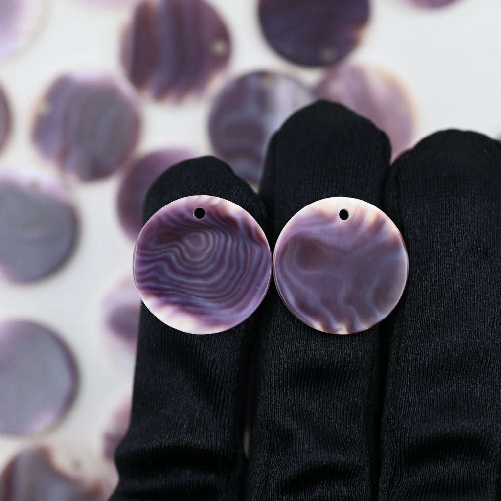 Wampum quahog coin shape round pendant ,20 mm circle purple shell pendant