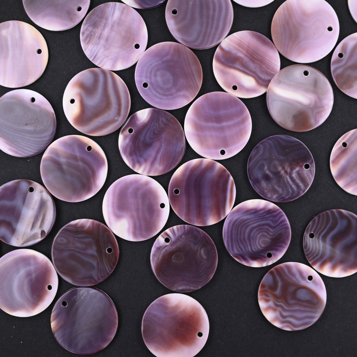 Wampum quahog coin shape round pendant ,20 mm circle purple shell pendant