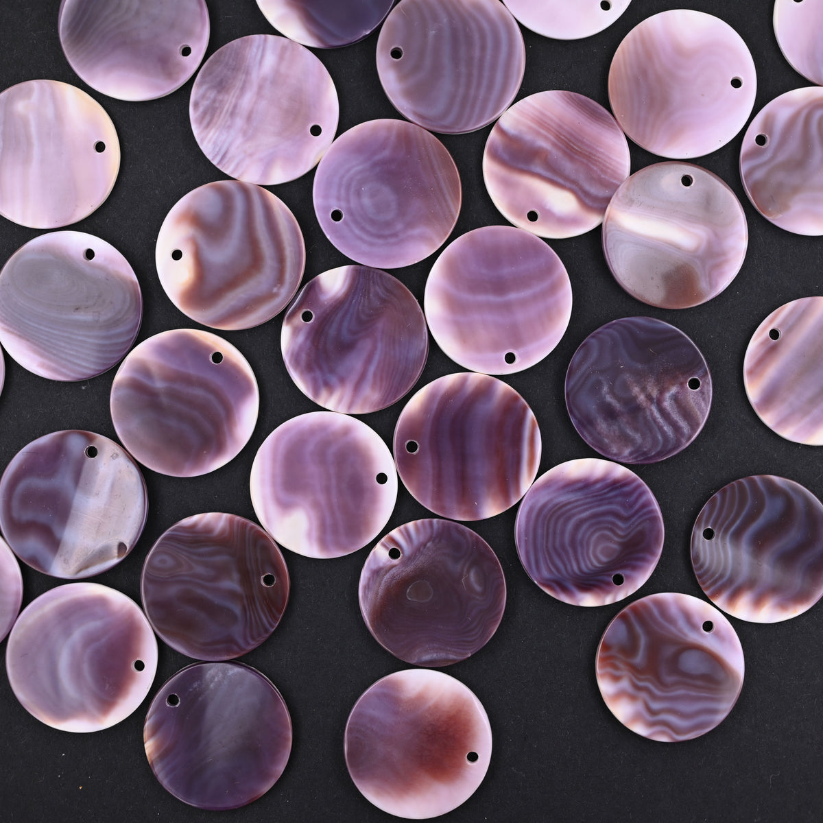 Wampum quahog coin shape round pendant ,20 mm circle purple shell pendant