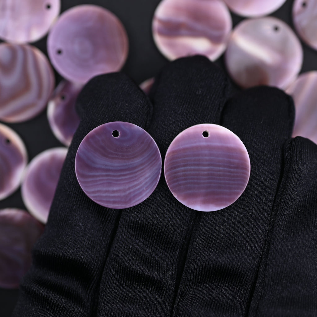 Wampum quahog coin shape round pendant ,20 mm circle purple shell pendant