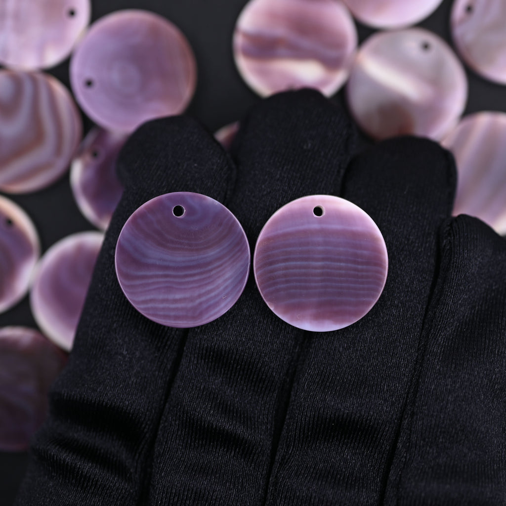 Wampum quahog coin shape round pendant ,20 mm circle purple shell pendant